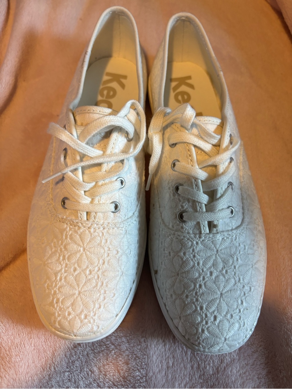 Keds White Lace-Detail Canvas Sneakers